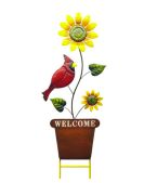 Cardinal w/Sunflowers in Pot on Twin Poles