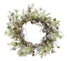 Black &amp; White Country Gingham Bells Wreath, 24"