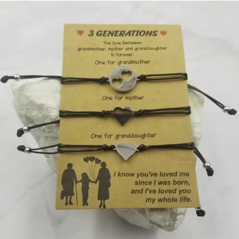Mother's Day 3 Generations Heart Bracelet - Set Of 3
