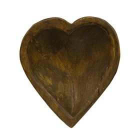 Carved Wood Sweet Heart Dough Bowl - Brown