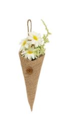 White Daisies &amp; Baby's Breath In Burlap Cone Hanger