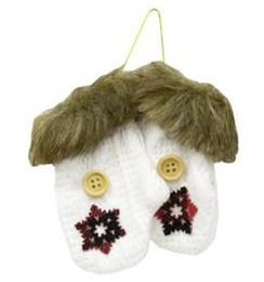 2/Set, Ivory Knit Faux Fur Ornaments