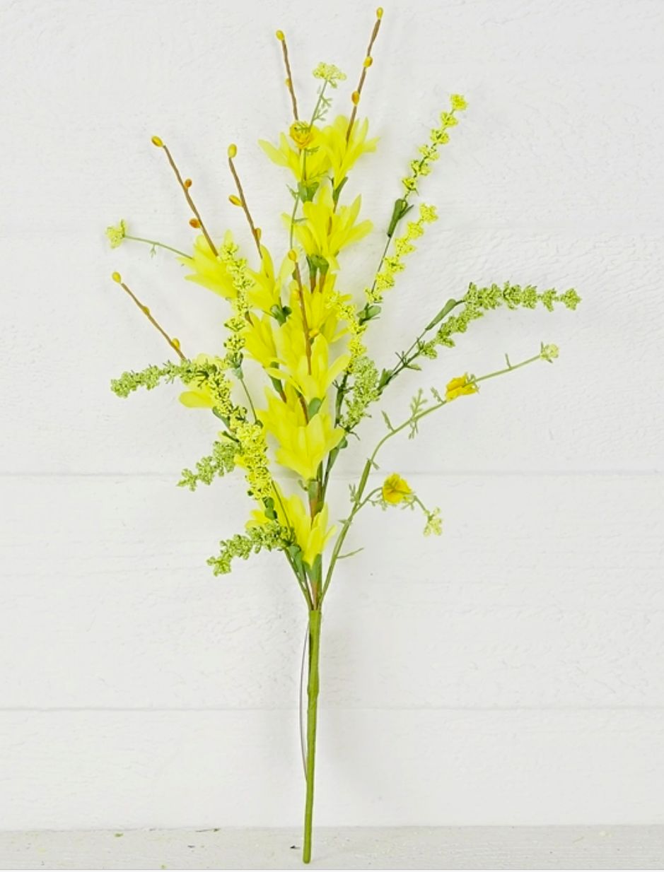 18in Bush-Mix Yellow Forsythia and Heathers