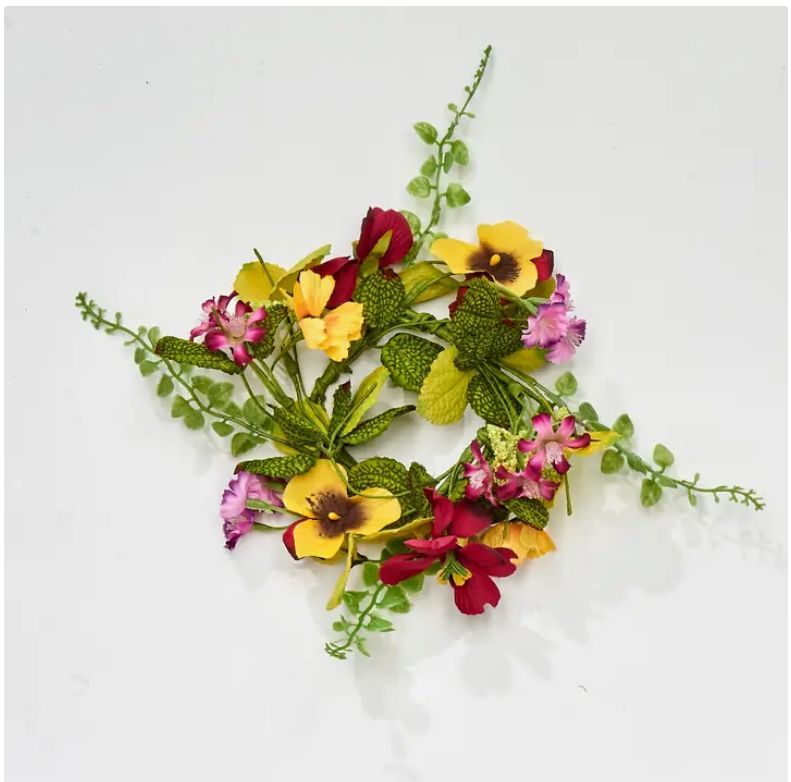 3.25" Red &amp; Yellow Pansy Candle Ring