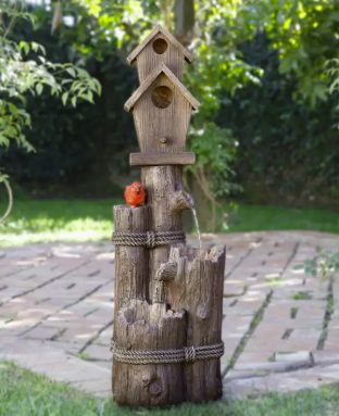 Alpine Corporation 3-Tier Birdhouse with Cardinal Fountain