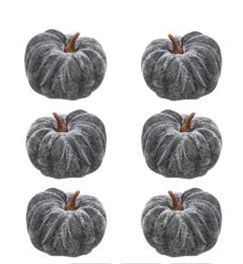 6/Set, Gray Velvet Pumpkins, 2.5"