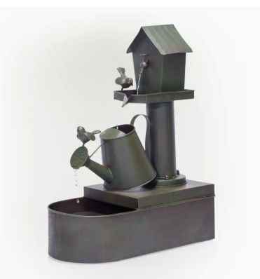 Alpine Corporation Birdhouse Watering Can Floor Fountain
