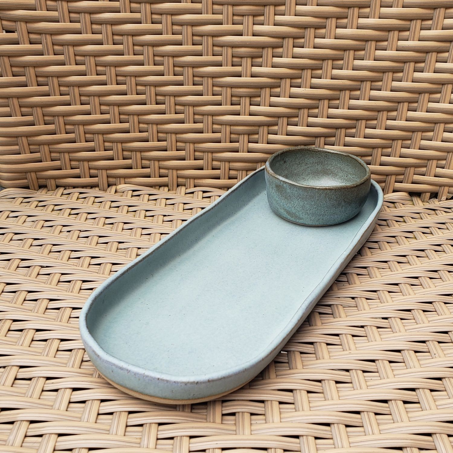 Frost Blue Rectangular Dish And Bowl