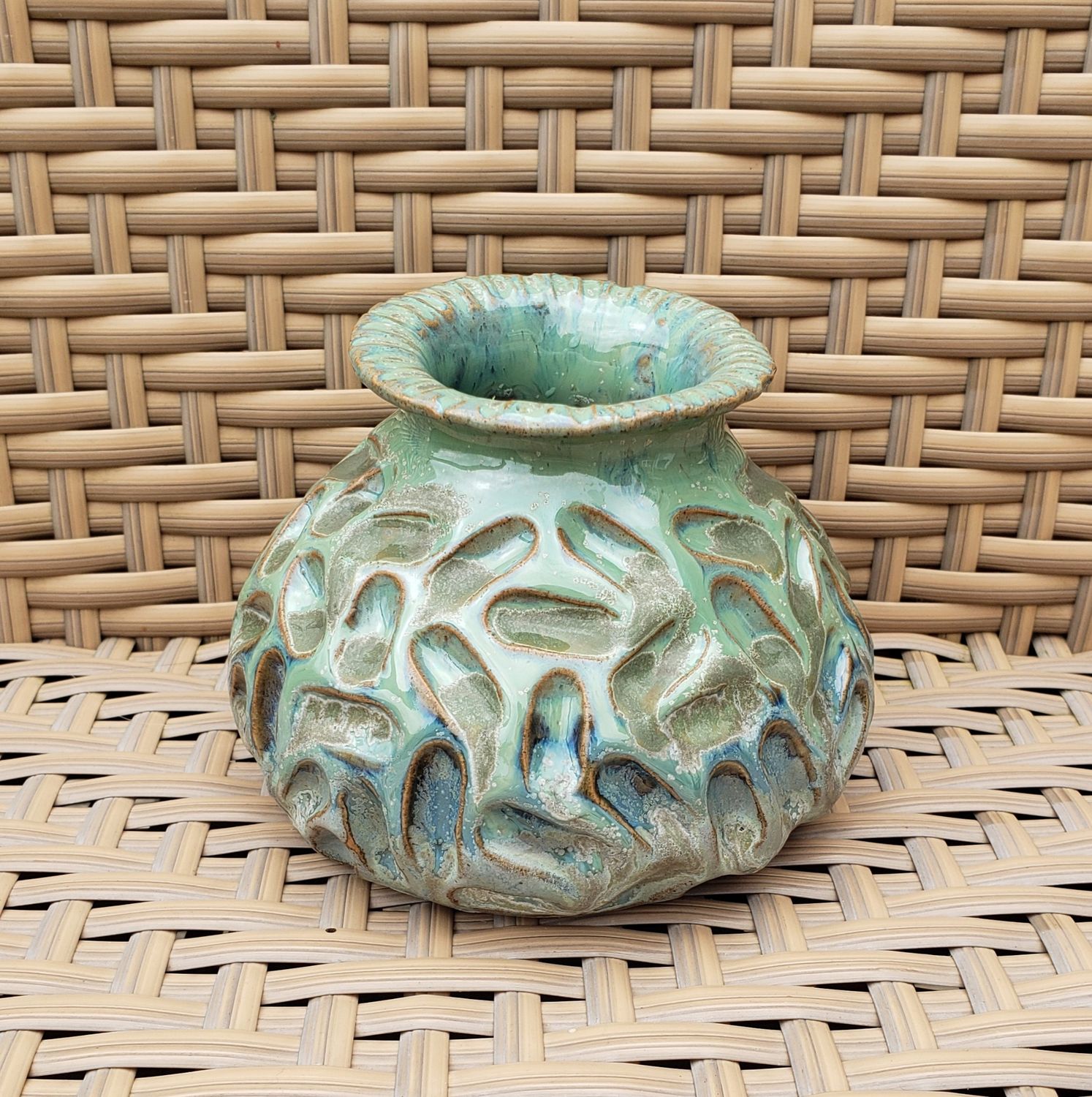 Frost Blue and Green Tea Vase 2