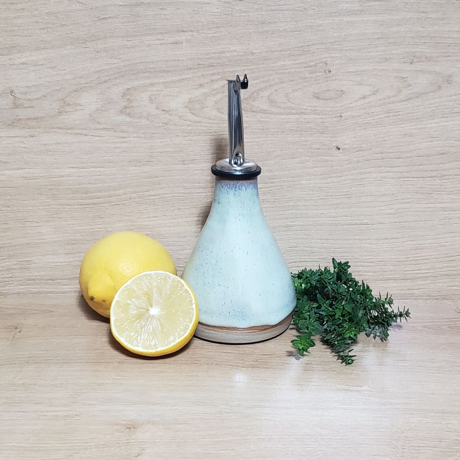 Textured Turquoise And Honey Flux Olive Oil Bottle 