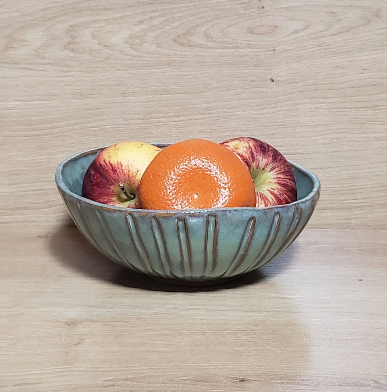 Textured Turquoise Hand Built Grooved Fruit Bowl