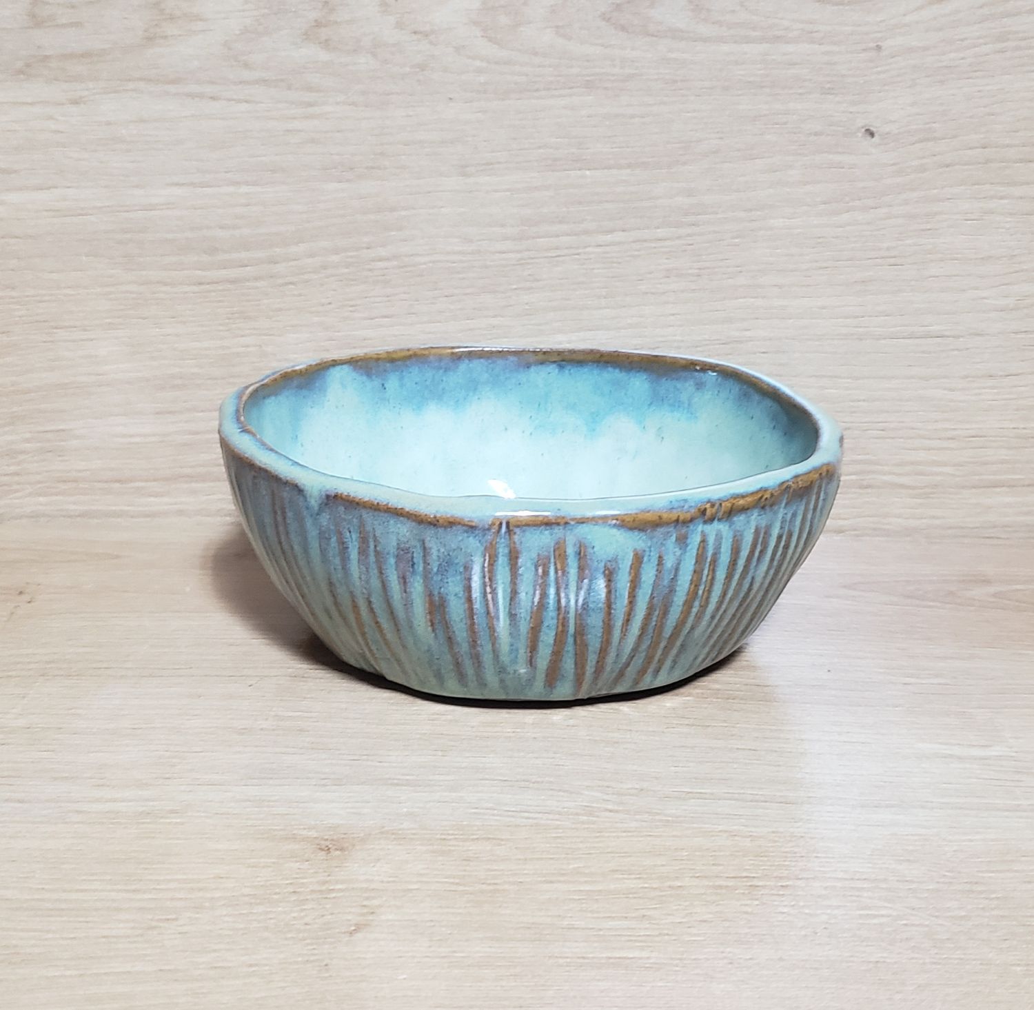 Textured Turquoise And Honey Flux Hand Built Textured Bowl