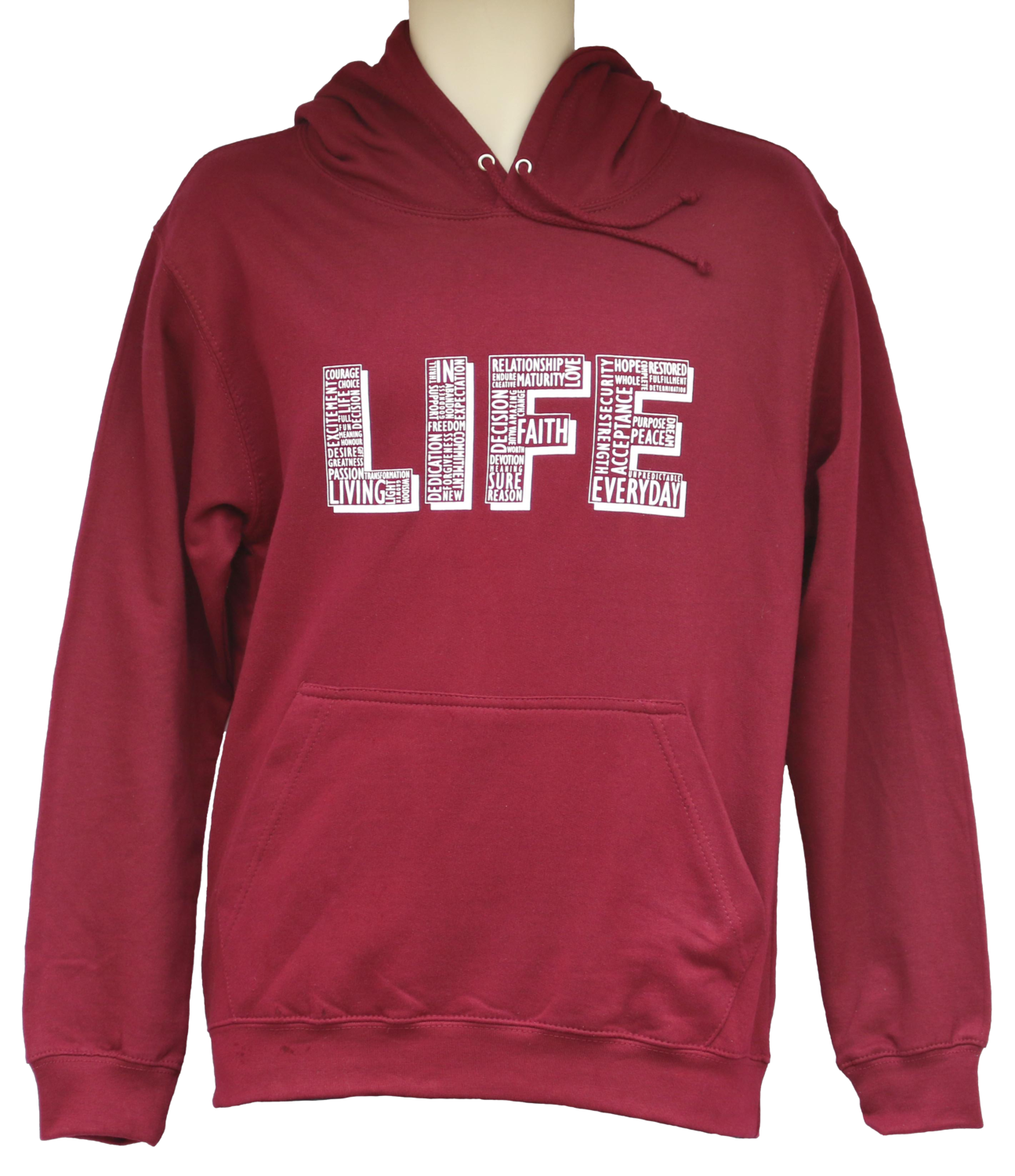 LIFE Hoodie Burgundy Unisex, Size: Small, Colour: Burgundy