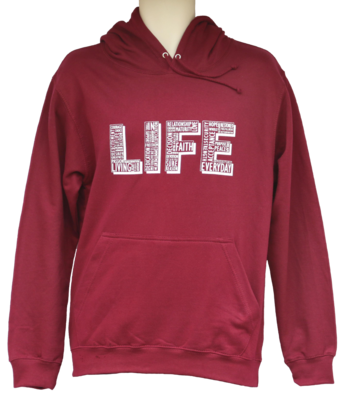 LIFE Hoodie Burgundy Unisex, Size: Small, Colour: Burgundy