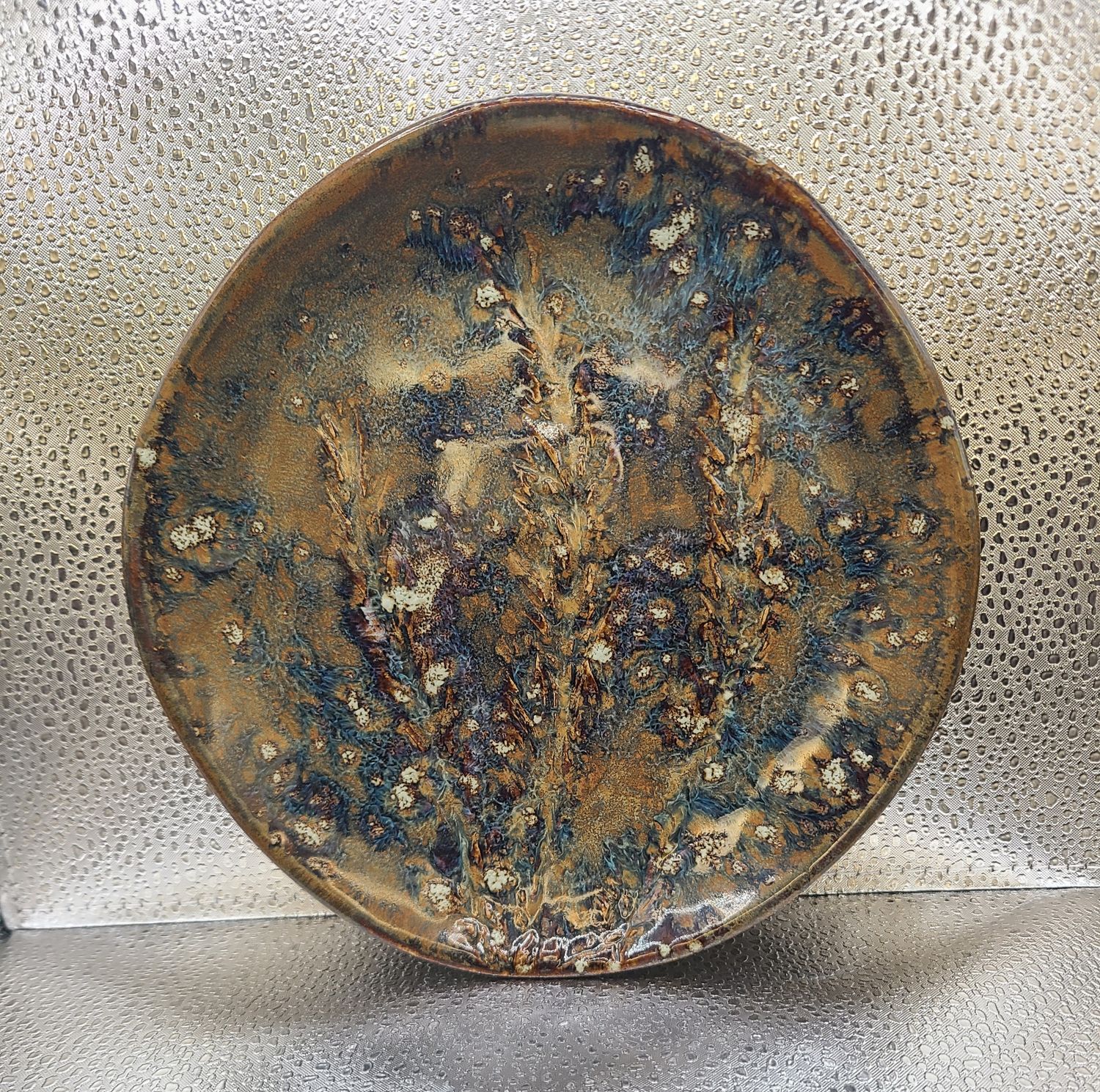 Iron Lustre and Sea Salt Plant Print Shallow Serving Dish