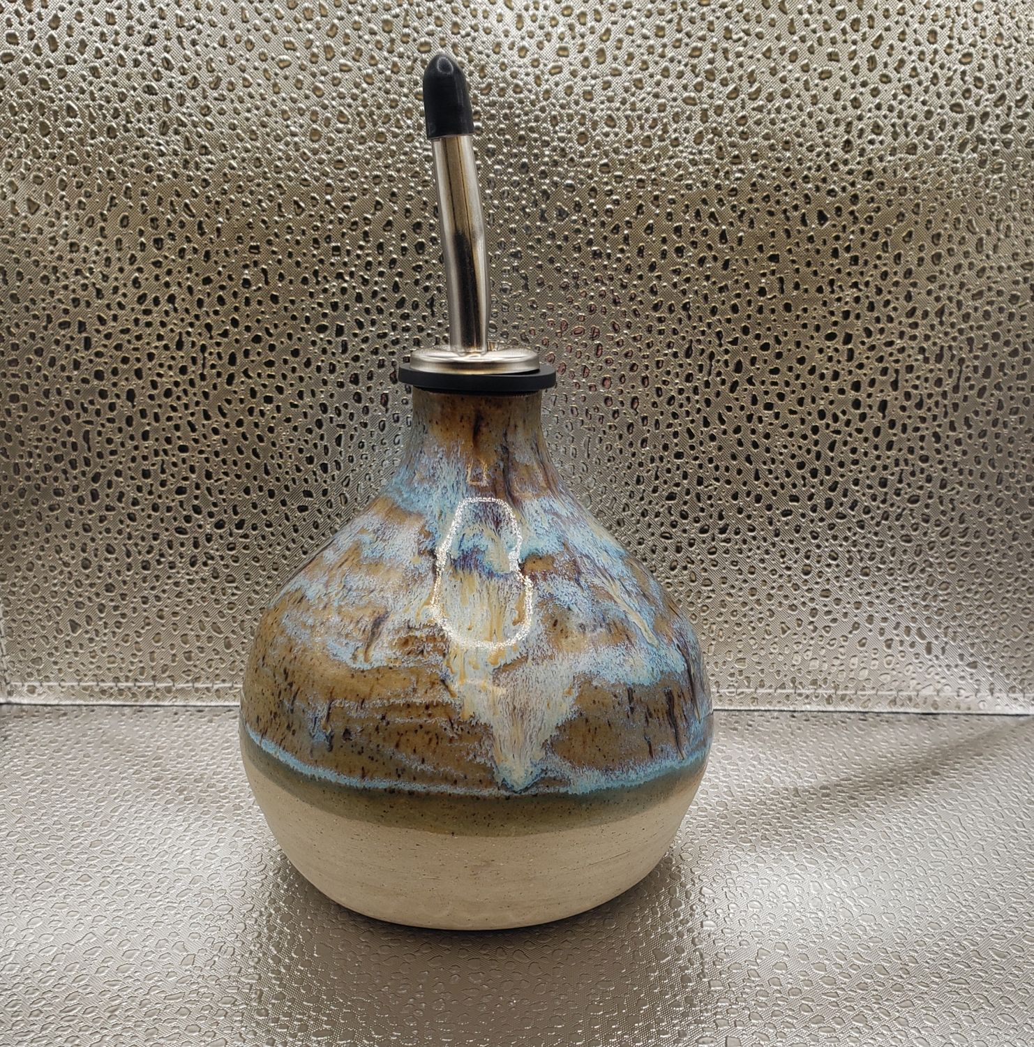 Norse Blue and Textured Turquoise Olive Oil Bottle