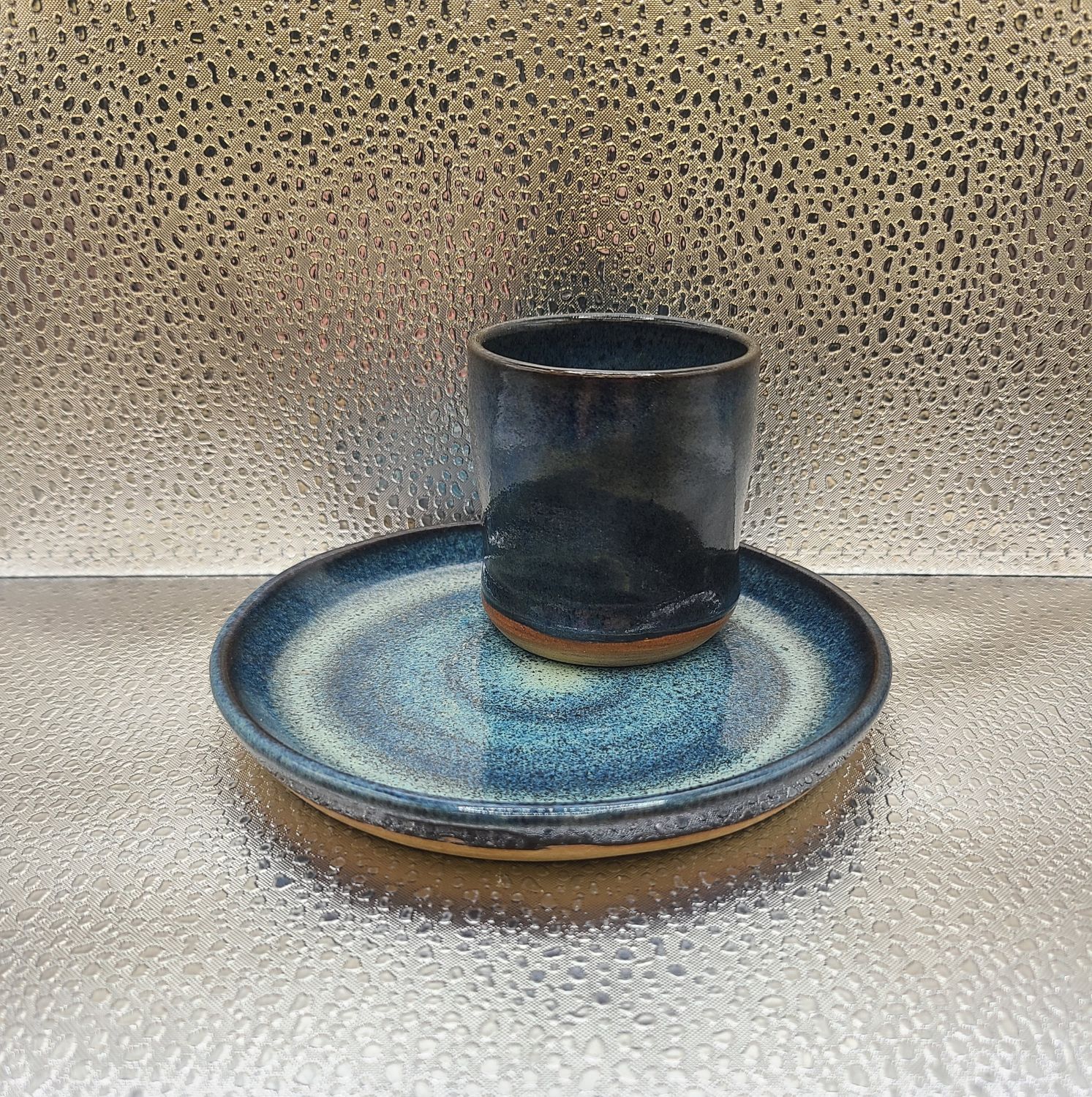 Midnight and Textured Turquoise Communion Cup and Plate 2