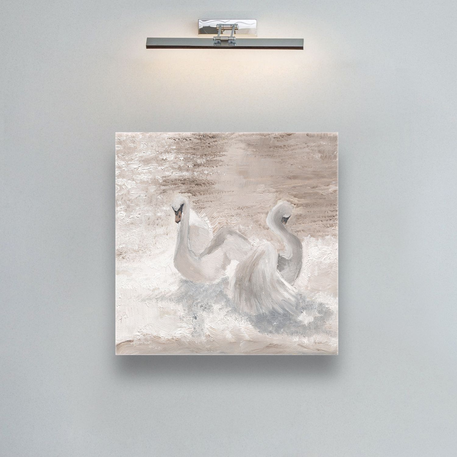 Swans on lake 20x20 cm oil on canvas