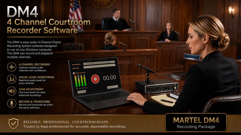 4 Channel Courtroom Recorder Software hardware - DM4 with 4 Microphones package
