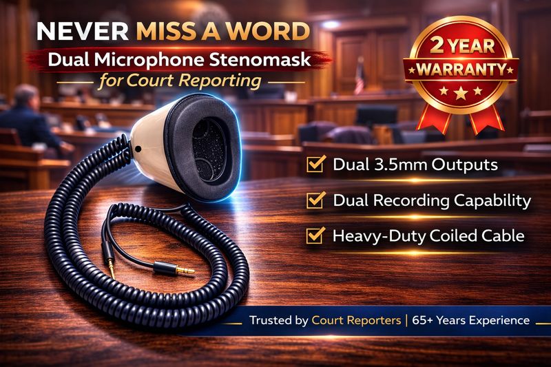 Dual Microphone Stenomask for Court Reporting and captioning (dual 1/8" plug) Exclusive