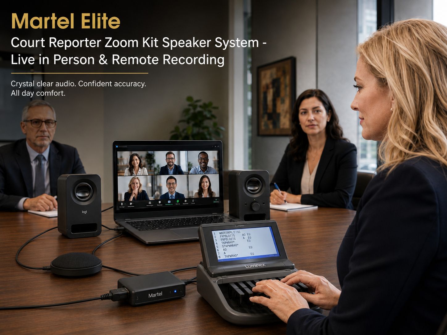 Elite Court Reporter Zoom Kit Speaker System - Live in Person &amp; Remote Recording