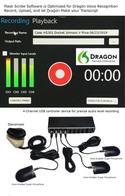 Mask Scribe 4-Channel Digital Recording System software designed for stenomask voice writers Mask Scribe 4-Channel Digital Recording System software designed for stenomask voice writers