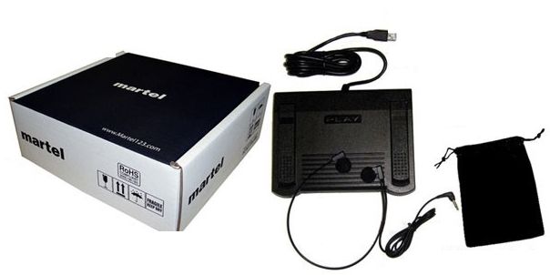 Martel audio and video transcription kit with foot control and headset