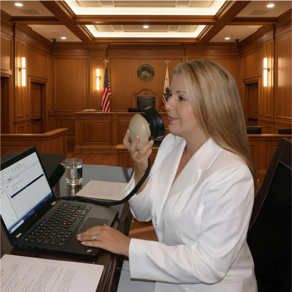 Martel website photograph of a voice writer using a Stenomask beside a laptop