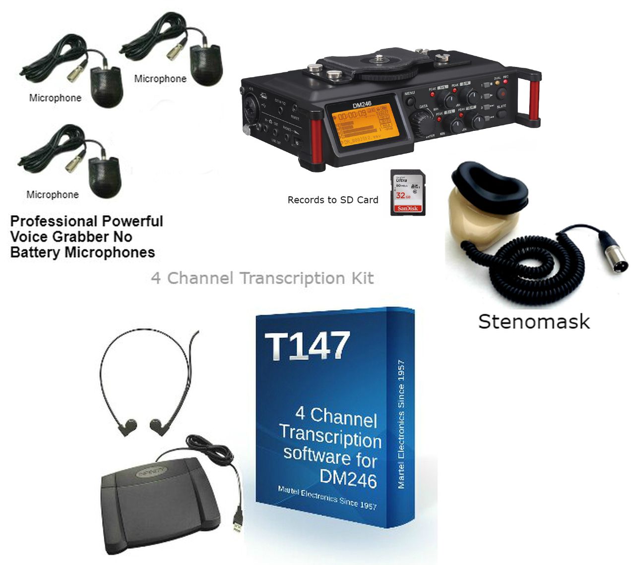 4 Channel DM-246 Stenomask Courtroom Package for Voice Writers