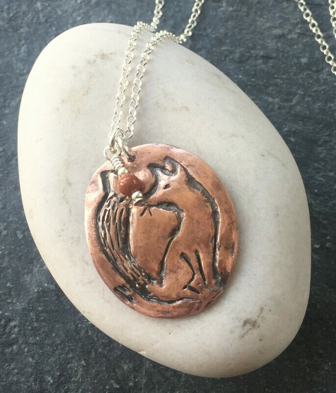 Handmade Copper Fox Pendant with Sterling Silver Chain