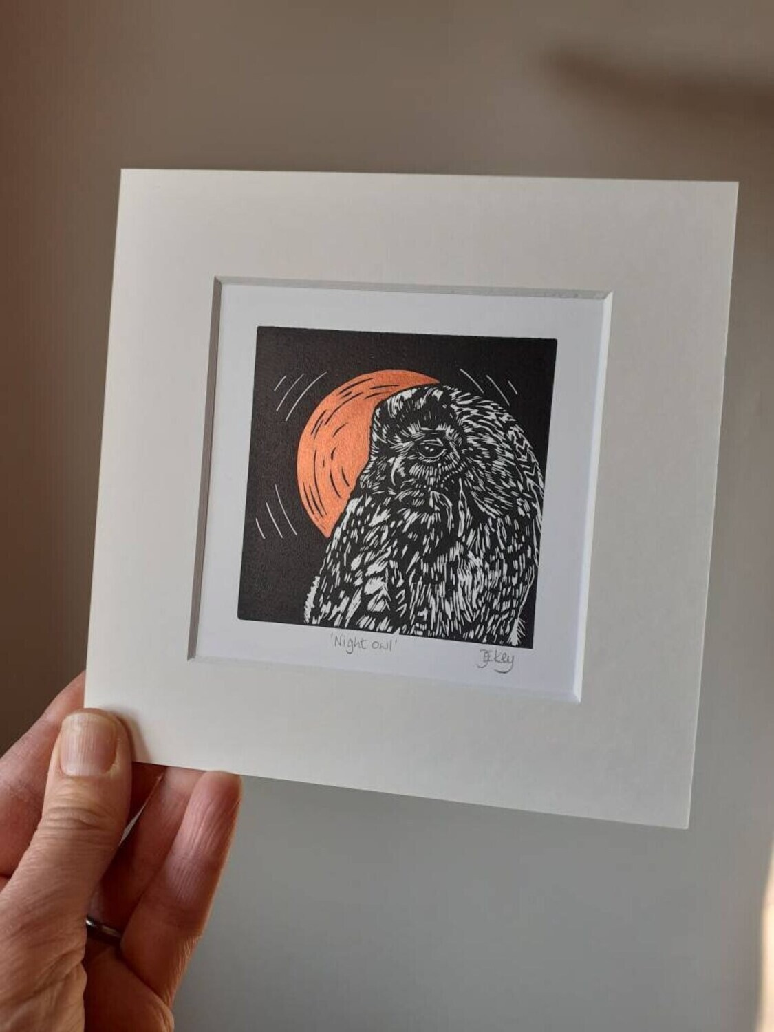 Night Owl and Copper Moon - Lino Print