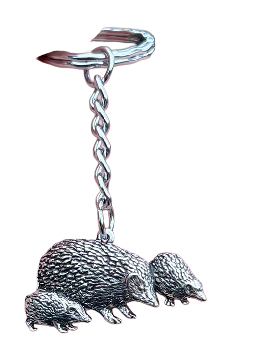 Pewter Keyring - Hedgehog Family