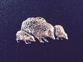 Pewter Pin Badge - Hedgehog Family