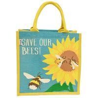 Jute Shopping Bag - Bees and Sunflower