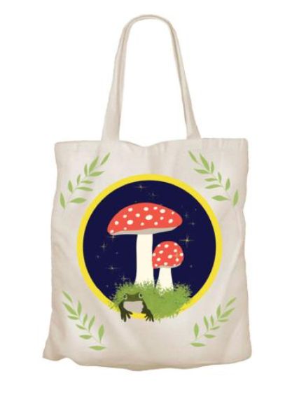 Mushroom and Frog Tote Bag