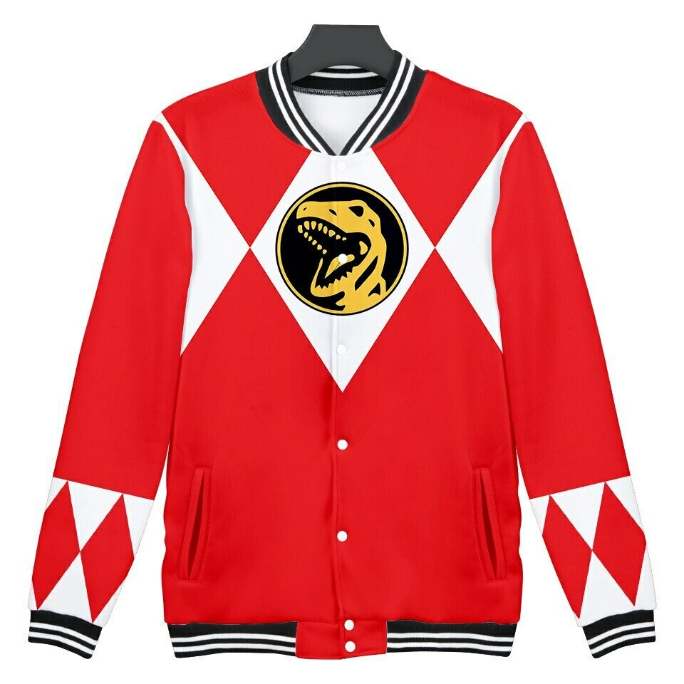 Mighty Morphin Power Rangers Baseball Jacket, Colour: Red