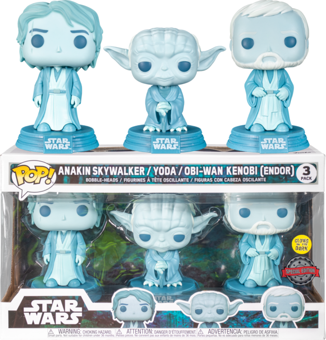 ​Star Wars: Across the Galaxy - Anakin Skywalker, Yoda & Obi-Wan Kenobi Endor Force Ghost Glow in the Dark Pop! Vinyl Figure 3-Pack