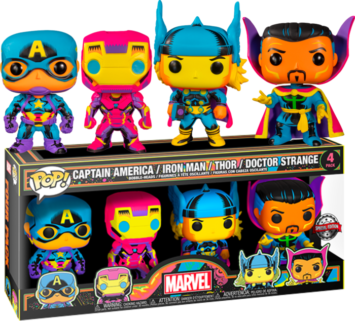 Marvel: Blacklight - Captain America, Iron Man, Thor &amp; Doctor Strange Pop! Vinyl Figure 4-Pack
