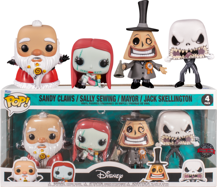 The Nightmare Before Christmas - Sandy Claws, Sally Sewing, Mayor with Megaphone &amp; Jack Skellington Pop! Vinyl Figure 4-Pack