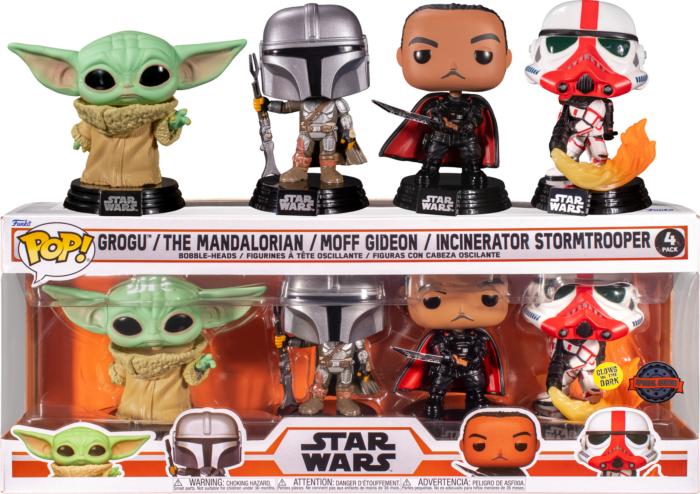 Star Wars: The Mandalorian - The Mandalorian, Moff Gideon, Grogu (The Child) &amp; Incinerator Stormtrooper Pop! Vinyl Figure 4-Pack