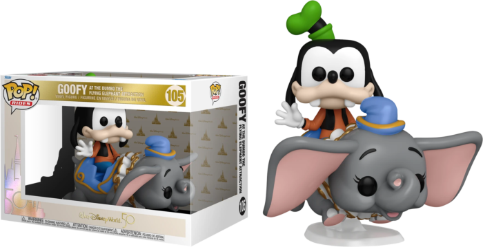 Walt Disney World: 50th Anniversary - Goofy with Dumbo The Flying Elephant Attraction Pop! Rides Vinyl Figure