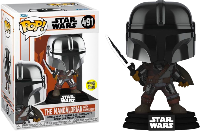 Star Wars: The Mandalorian - The Mandalorian with Darksaber Chrome Glow in the Dark Pop! Vinyl Figure
