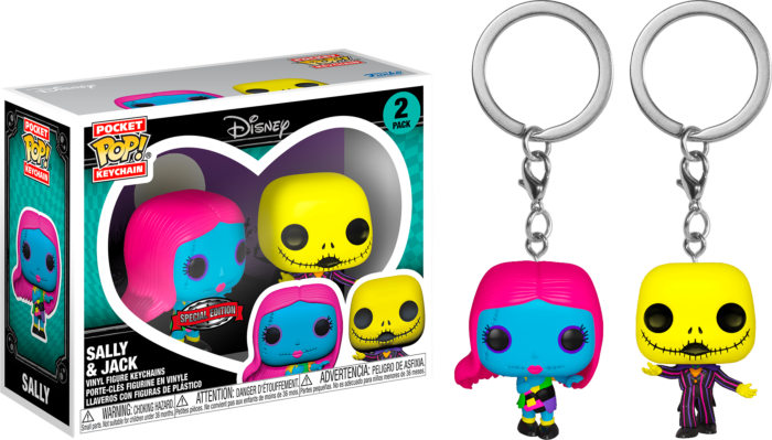 The Nightmare Before Christmas - Jack Skellington &amp; Sally Blacklight Pocket Pop! Vinyl Keychain 2-Pack