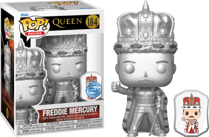 Queen - Freddie Mercury Platinum Metallic Pop! Vinyl Figure with Enamel Pin