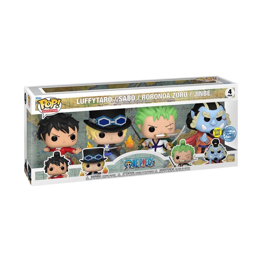 One Piece - Luffytaro, Roronoa Zoro, Jinbe &amp; Sabo Glow in the Dark Pop! Vinyl Figure 4-Pack