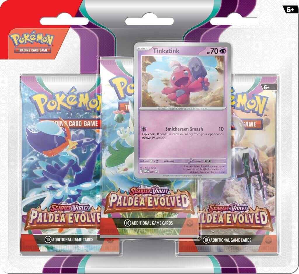 POKEMON TCG Scarlet &amp; Violet 2 Paldea Evolved - Three booster blister (Tinkatink)