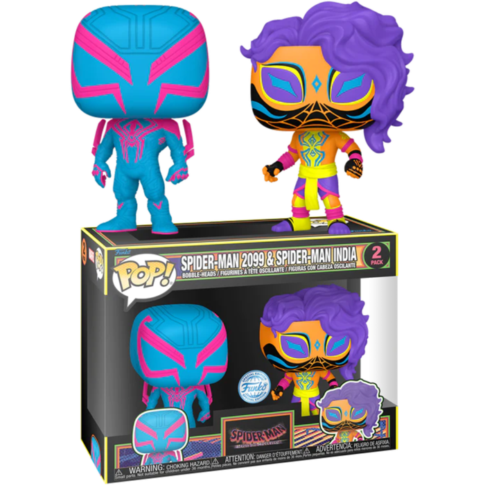 Spider-Man: Across the Spider-Verse - Spider-Man 2099 &amp; Spider-Man India Blacklight Pop! Vinyl 2-Pack