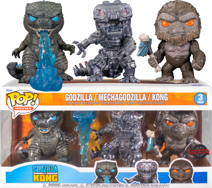 Godzilla vs Kong - Kong with Battle Axe, Godzilla with Heat Ray &amp; Mechagodzilla Pop! Vinyl Figure 3-Pack