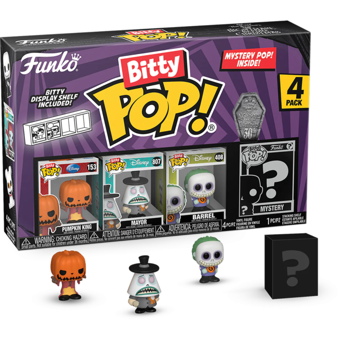 The Nightmare Before Christmas - Pumpkin Jack, Barrel, Mayor (Frowning) &amp; Mystery Bitty Pop! Vinyl Figure 4-Pack