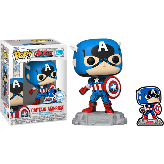 The Avengers: Beyond Earth&#39;s Mightiest - Captain America 60th Pop! Vinyl Figure with Enamel Pin